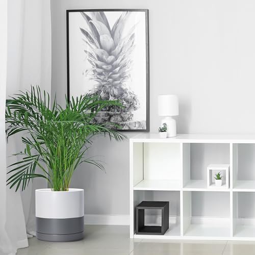 D'vine Dev 10 Inch Ceramic Planter Pot, White/Grey, 94-O-E-6