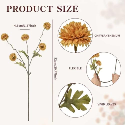 DuHouse 6pcs Artificial Flowers Faux Silk Pompon Mum Chrysanthemum Ball