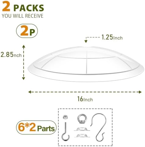 16-Inch Widened Bird Feeder Cover,Hummingbird Feeder Rain Guard,Squirrel Baffle for Bird Feeders,Squirrel-Proof for Wide Outside Tree Trunk or Eave,Gift for Wumen Translucent,2 Pack