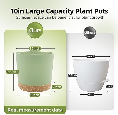 QCQHDU 10 inch Plant Pot, 2 Pack Planters for Indoor Plants with Drainage Holes & Saucer, Outdoor Flower Pots Home Garden Modern Decor