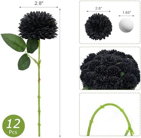 SITUMEIZI 12 Pcs Black Artificial Chrysanthemum Flowers, Fake Mums