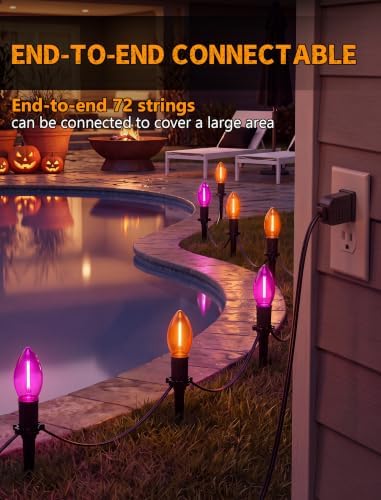 Halloween Pathway Lights 19.5FT, 10 C9 LED Purple & Orange Bulbs Plug In