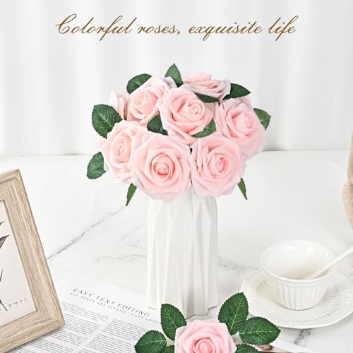 BLEUM CADE 36Pcs Artificial Flowers Fake Foam Roses with Stems for Wedding