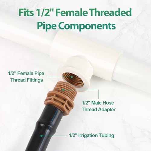 RedChili 1/2 Inch Drip Irrigation Fitting To 1/2 Inch Male Hose Threaded Adapter, 10 Pack PVC To Drip Irrigation Coupling Adapter With 1/2" Male Pipe Thread(MPT) x 1/2" Barbed Connectors
