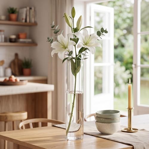 Nuogo 6 Pcs 16" Plastic Clear Cylinder Vase Acrylic Vase for Centerpiece
