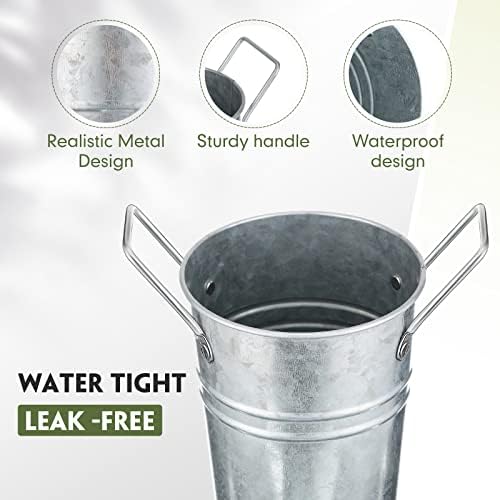 Chumia 6 Pcs Galvanized Metal Flower Buckets with Handles, Silver, 9 Inch