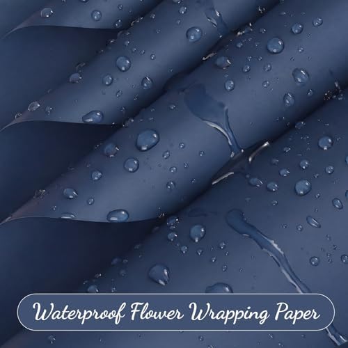 woric 25 Sheets Navy Blue Flower Bouquet Wrapping Paper