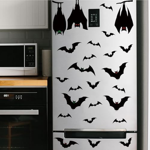 Black Halloween Decorations Window Clings: 6 Sheets Large Bats Silhouette