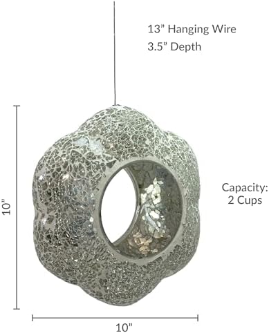 Sunnydaze Mosaic Glass Bird Feeder for Outdoors, Mirrored Diamond Flower