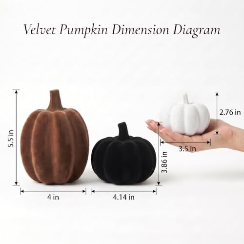 White Black Brown Flocked Pumpkins, Resin Pumpkin Modern Thanksgiving Decor