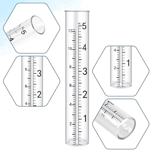 SynHHergyx 2 Pcs 5" Rain Gauge Replacement Tubes for Outdoor Plastic Rain Gauges for Garden Yard Home, Clear Rain-Gages, Diameter 0.87"/2.2cm; Top Diameter: 0.94"/2.4cm