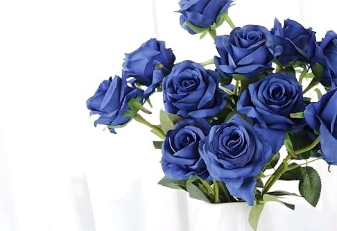 Laelfe 12 pcs Artificial Blue Roses Flowers Long Stem Fake Silk Rose for Home Wendding Decorations (Blue)