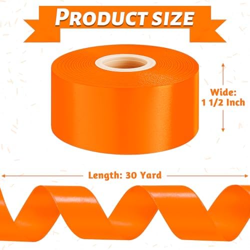 1 1/2 in 30 Yards Orange Ribbon for Gift Wrapping Thanksgiving Halloween