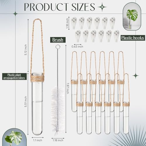 Baderke 12 Pack Plastic Hanging Propagation Station Tubes, Natural Color