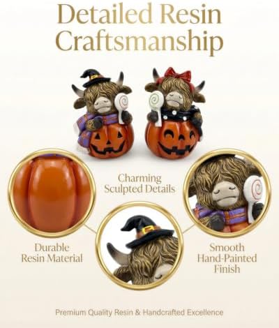 Halloween Decoration Indoor Resin Figurines (Highland Cow Jack-o’-Lantern)