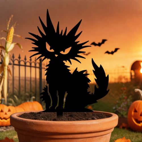 GLOBLELAND 3 Pcs Halloween Cats Dog Garden Stakes Black Cats Dog Silhouette Metal Decorative Garden Stakes Metal Yard Signs Halloween Animal Decorations for Holiday Lawn Patio Yard Decor