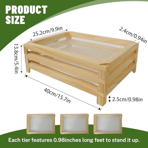 3-Layer Stackable Wooden Herb Drying Rack,Mesh Dryer Screen For Countertop