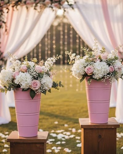 12 Inch Galvanized Metal Vase, 6 Pack Tall Flower Buckets with Handles