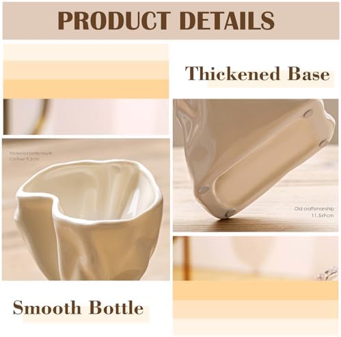 6IN Cream Ceramic Vase, Irregular Flower Vase Modern Art Decorative Vase