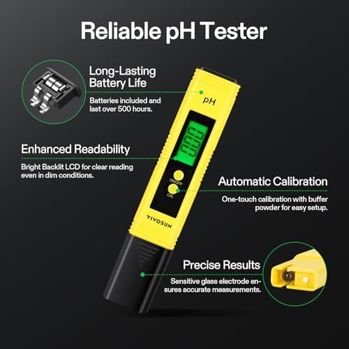 VIVOSUN Digital PH Meter, TDS and EC Pen for Water, Soil Moisture Tester for Hydroponics, Pool and Aquarium, Yellow