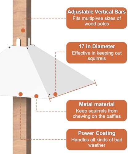 Metal Squirrel Baffle for 4x4 Post, Outside Wooden Pole Mount Squirrel Guards for Bird Feeders, 17 Inch Squirrels Deterrents Stopper to Deter Racoons, White, 1pcs, (Patented No.: D1069260)