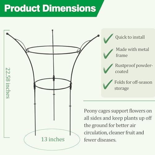 2 Pack Peony Cages and Supports Cages 13" D x 22.8" H Heavy Duty Metal Support Frame for Peonies & Roses Natural Bouquet Shape Garden Stakes for Outdoor Plants Flowers Ornamental (Black)