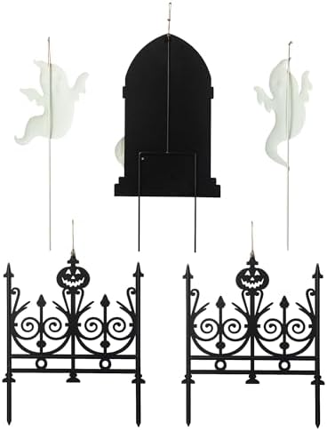 Glitzhome 24"H Set of 5 Halloween Metal Graveyard Tombstones Yard Stakes, Ghost Scary Yard Signs for Outside Lawn Garden Halloween Wall Decorations