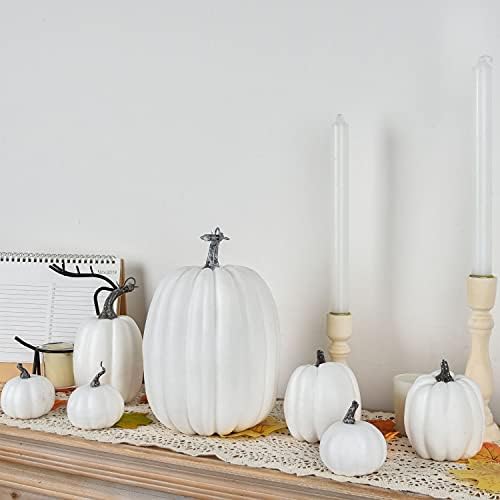 Lvydec 7pc Assorted Size White Pumpkins Craft Pumpkins for Halloween Thanksgiving Autumn Festive Party Supplies