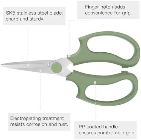 Housolution Flower Scissors, 3PCS Pointed Pruning Shears, Avocado Green