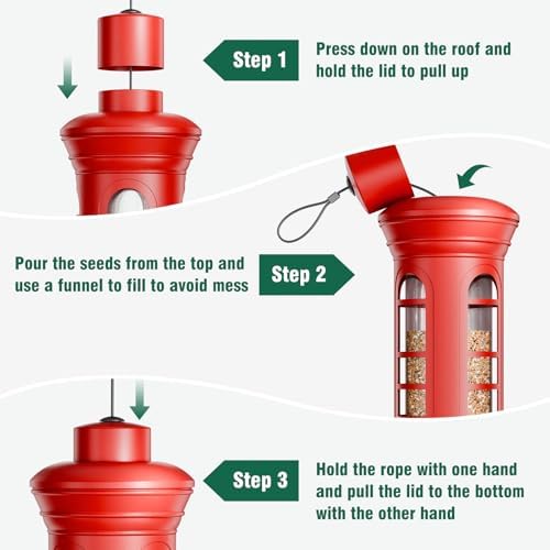 Squirrel Proof Metal Bird Feeder, Removable Base for Cleaning, Weight Activated Perches, 3 Lbs Capacity, Weatherproof & Rust Proof, Outdoor Hanging Bird Feeder for Cardinals, Finches