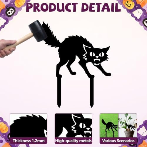 GLOBLELAND 3 Pcs Halloween Cats Dog Garden Stakes Black Cats Dog Silhouette Metal Decorative Garden Stakes Metal Yard Signs Halloween Animal Decorations for Holiday Lawn Patio Yard Decor