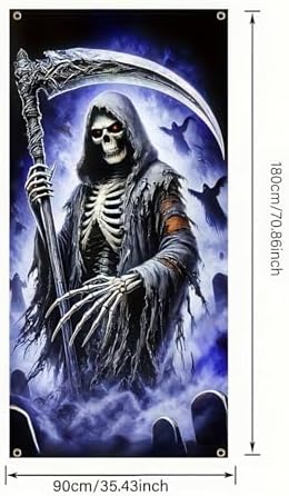 BlissYard Halloween Grim Reaper Door Cover 70x35 Inch Polyester