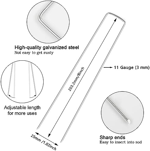 FEED GARDEN 8 Inch 50 Pack Galvanized Landscape Staples 11 Gauge Anti-Rust Garden Stakes Landscaping Fabric SOD Pins Yard Stakes for Weed Barrier Fabric