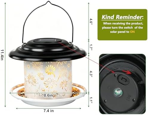 Black White Solar Bird Feeders for Outdoors, Weatherproof Metal Bird Feeder