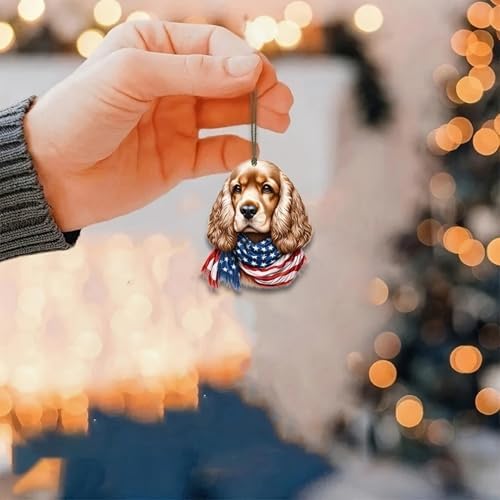 12 Pcs 4th of July Hanging Ornament for Tree 250th Anniversary Decor 2D Wooden Independence Day Cute Dog Designs Patriotic Animal Hanging Ornaments for Party Home Office Decoration