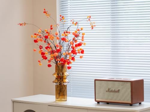 Fall Physalis Branches - 37" Faux Red Berry Stems, fake Flowers for Vase