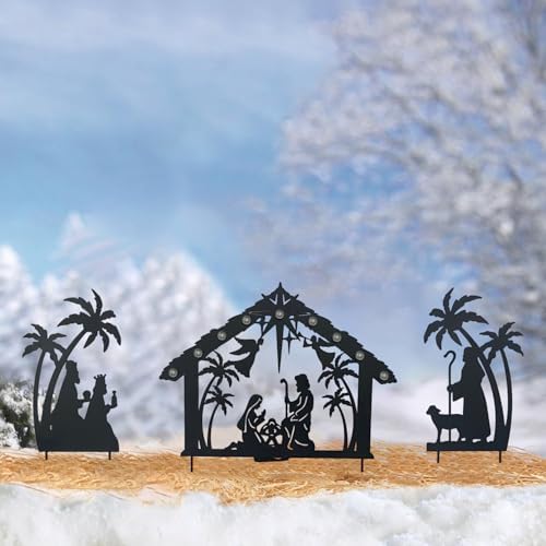 Solar Lighted Nativity Scene Garden Decor, Outdoor Christmas Yard Lawn Holiday Party Ornament