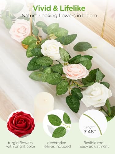 InnoGear Fake Roses 50 Pcs Ivory White Flowers Artificial Faux Foam Floral