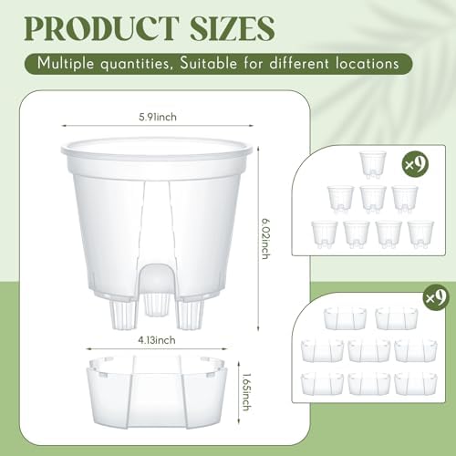 Wonderjune Self Watering Planter, 5.91'', Clear, 9 Pcs