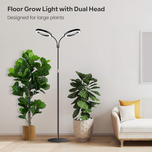 Garpsen Halo Grow Lights, Dual-Head 6000K LED Floor Plant Light with Base