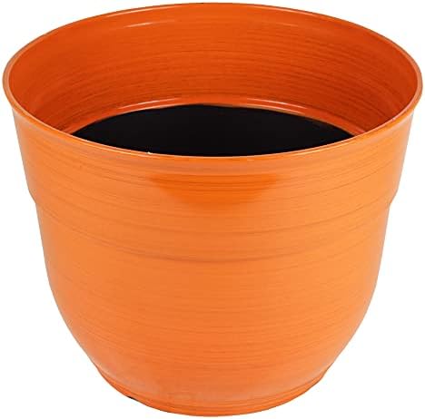 Garden Elements Indoor/Outdoor Glazed Brushed Happy Plastic Planter, Large, Bright Orange, 15" (Pack of 2)
