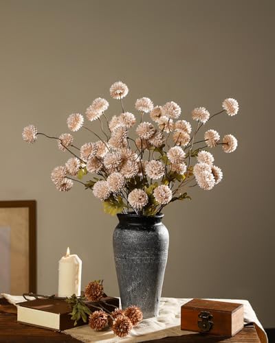 DuHouse 9pcs Artificial Flowers Silk Pompon Mum Small Chrysanthemum Ball