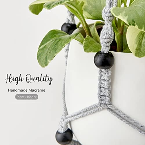 Mkono Macrame Plant Hanger Indoor 35 Inch Hanging Planter Basket Grey 2Pc