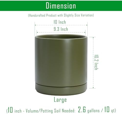 D'vine Dev 10 Inch Ceramic Planter Pot, Olive, 94-O-E-J