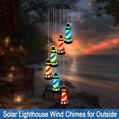 Solar Lighthouse Wind Chimes,Color Changing LED Dangler Mobiles for Outside