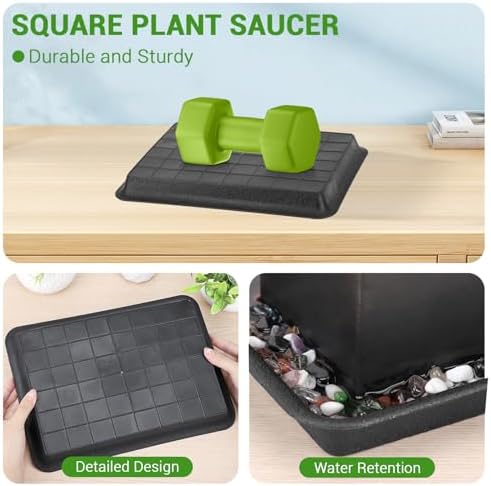 GREANER 11 Inch Rectangular Plant Tray, 6 Packs Pant Pot Trays, Indoor Plant Trays for Pots, Plant Drip Tray Outdoors, Heavy Duty Square Boot Tray for Window Sills and Window Shelf