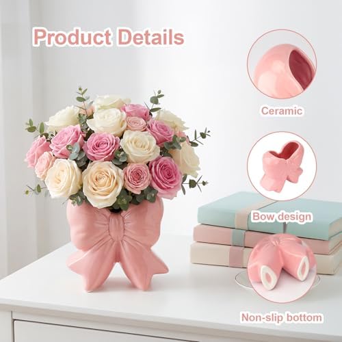 Elegant Pink Bow Shaped Ceramic Vase Multi-Functional Flower Vase