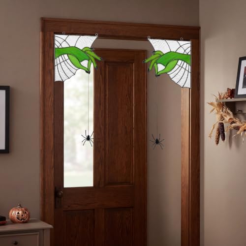 Junkin 1 Pair Halloween Stained Glass Window Door Corner Panel, 9 x 9 in