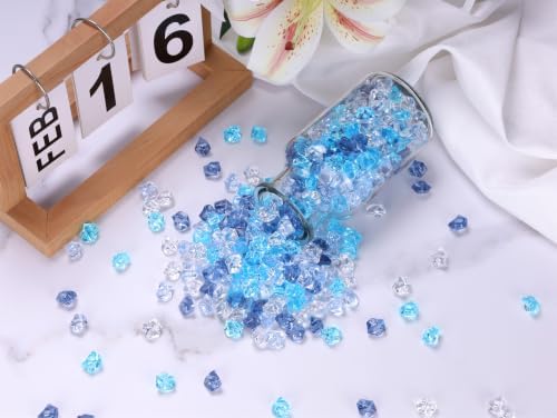 YATOJUZI 500PCS Acrylic Vase Filler Gradient Blue Decorations Deep Blue Fake Ice Cubes Crushed Rocks Plastic Diamonds Gems for DIY Party Centerpiece Table Scatter Display 0.5"