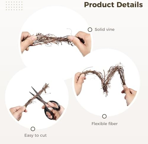 6 Pcs Grapevine Wreath 10 inch - DIY Crafts Natural Grapevine Twig Vines, Vines Garland Wreaths for Wedding House Holiday Door Vase Wall Decor